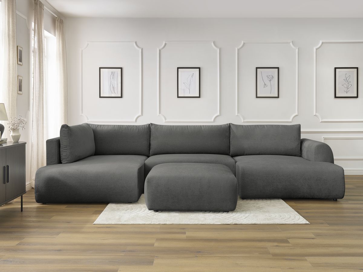 Bobochic Lucien Wohnlandschaft mit Pouf Stoff Dunkelgrau Ecke rechts