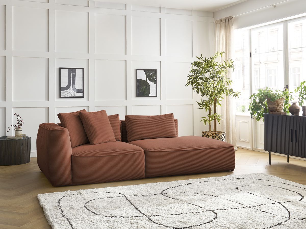 Bobochic Leopold Sofa 3-Sitzer Cordsamt Orange Armlehne links