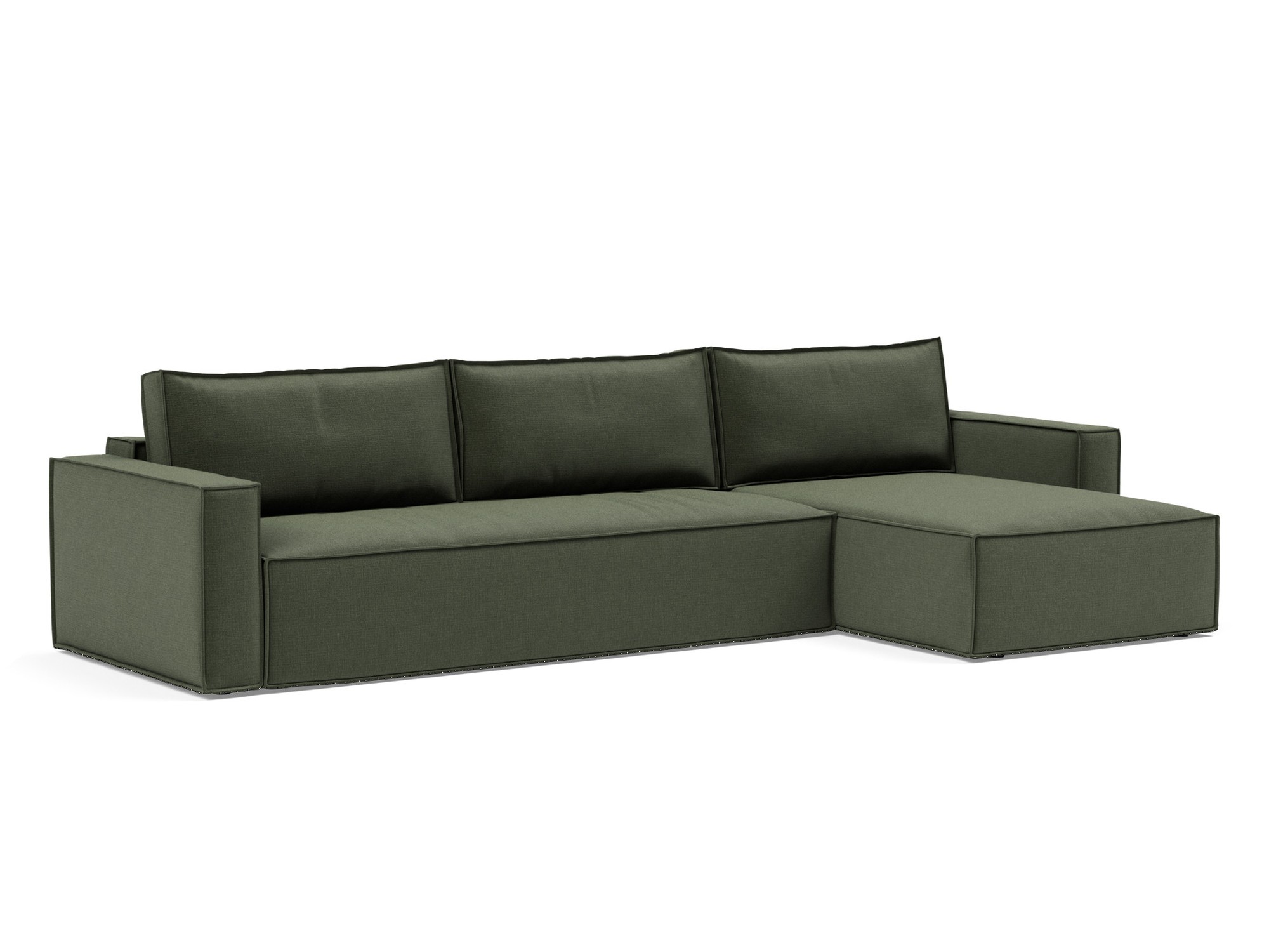 Schlafsofa Newilla mit Chaiselongue Chenille Esina 413-Olive-Green