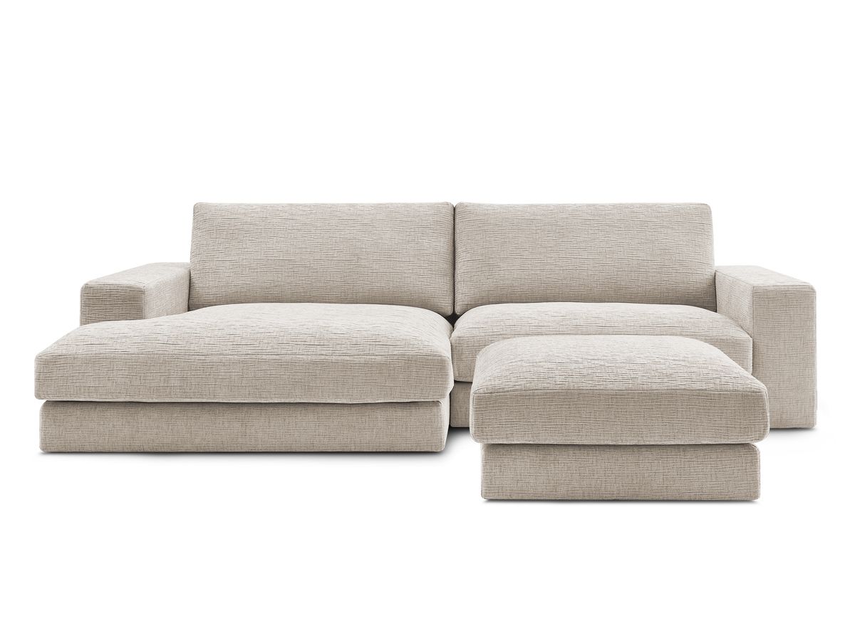 Bobochic Leonard Ecksofa mit Pouf 274 × 159 cm Strukturstoff Beige Ecke links