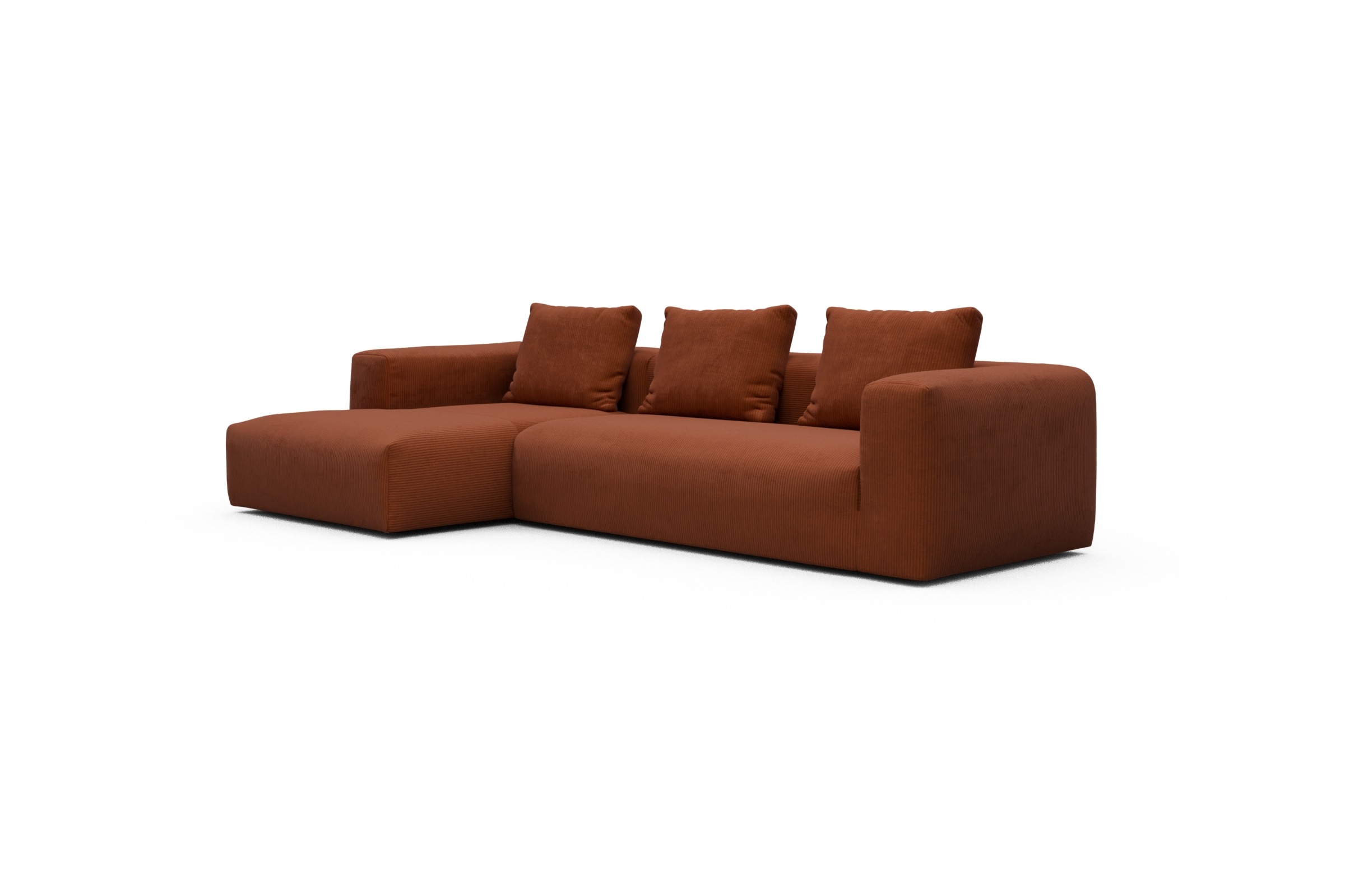 Ecksofa Fred Chaiselongue links mit 2,5-Sitzer Corduroy-Burnt-Orange