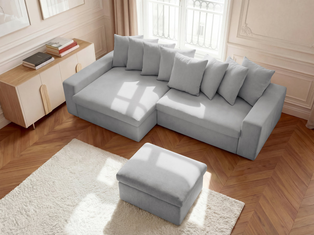 Bobochic Enore Ecksofa mit Pouf Stoff Hellgrau Ecke links