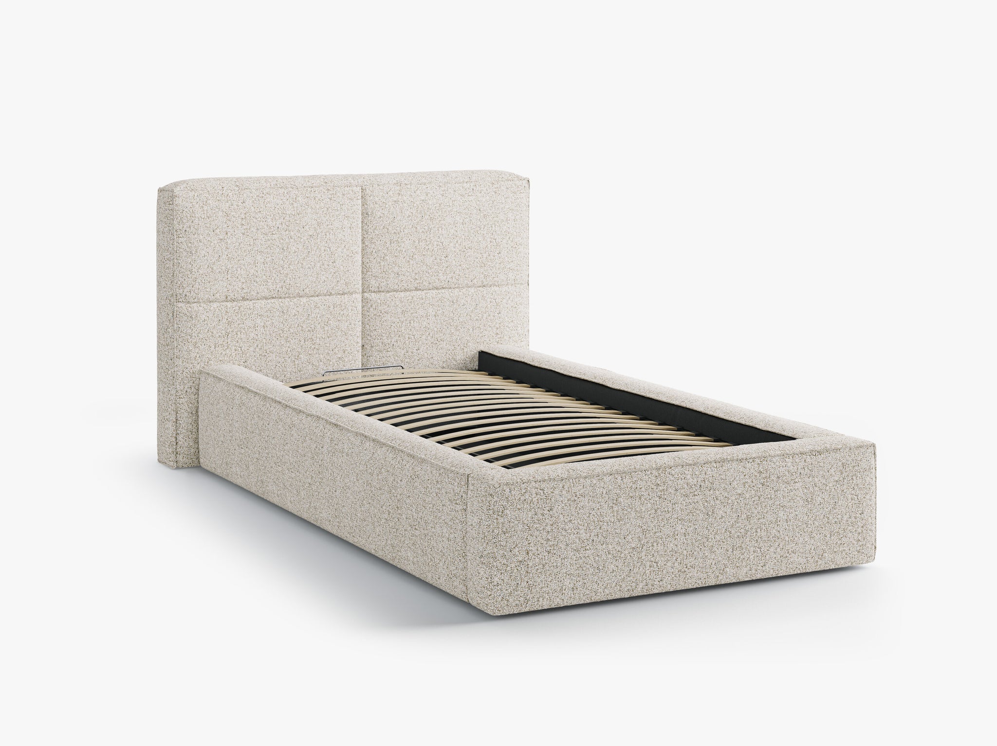 Micadoni Stauraumbett mit Kopfteil Darren Strukturierter Stoff Puente Beige Melange 90x200