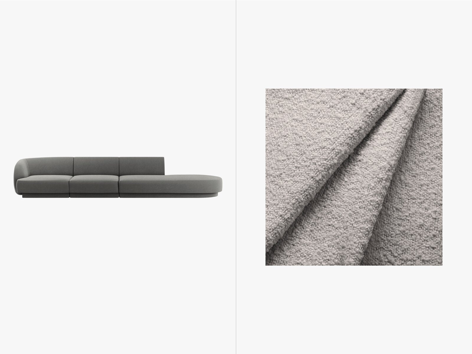 Micadoni Sofa Miley 4-Sitzer Rechts Boucle Baloo Hellgrau