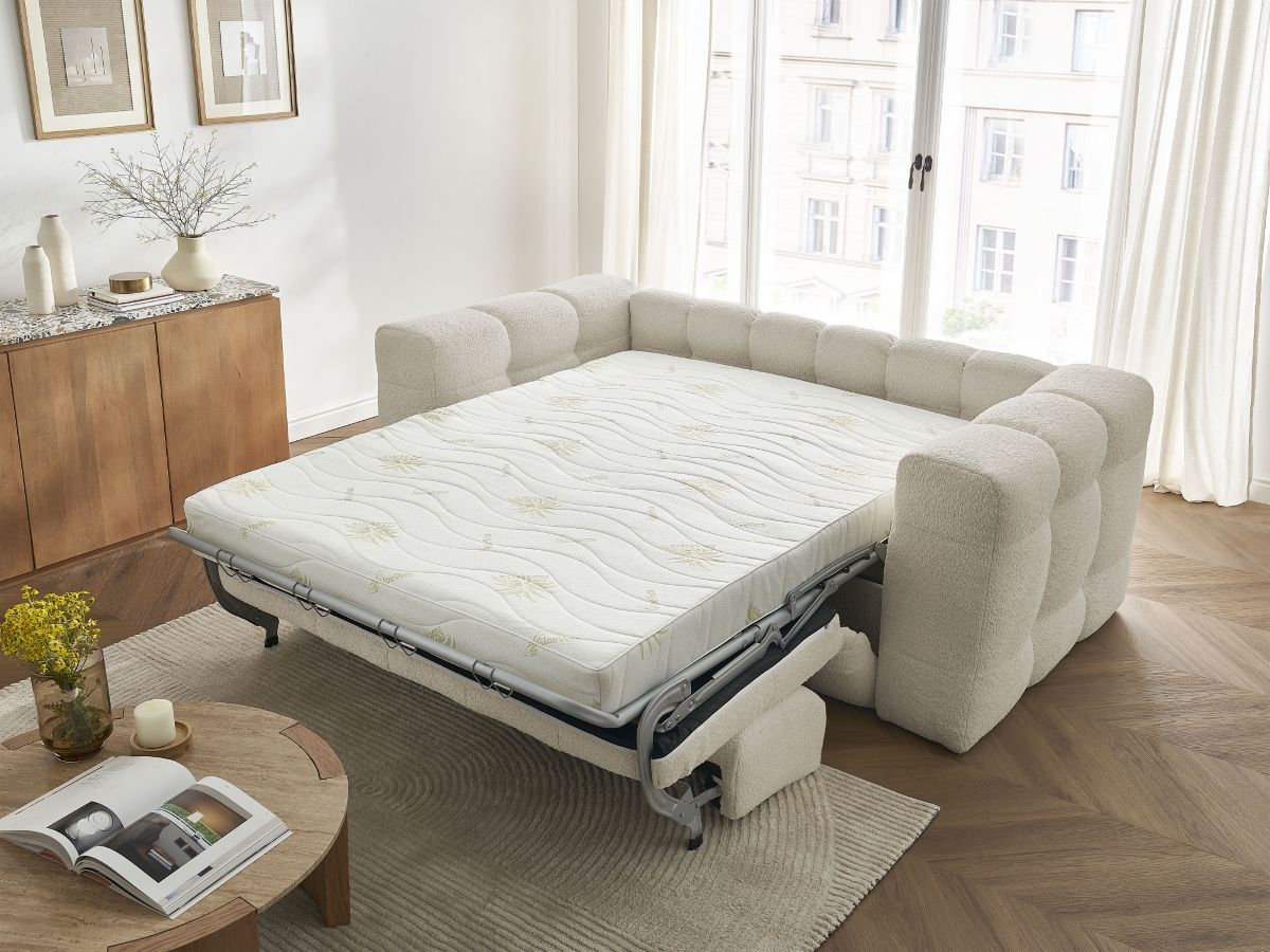 Bobochic Cloud Schlafsofa 3-Sitzer Bouclé-Stoff Beige