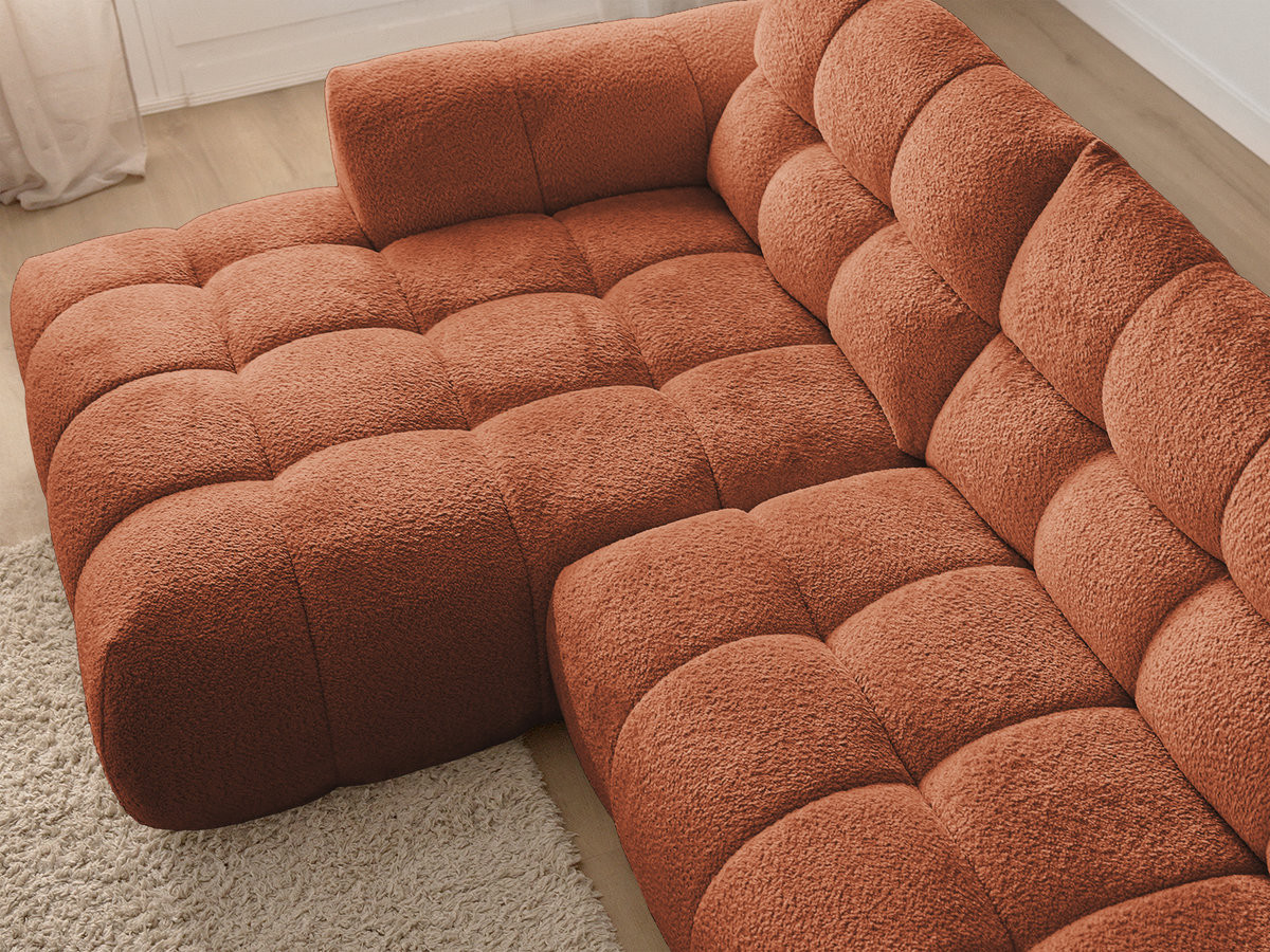 Bobochic Jaya Ecksofa mit Pouf Chenille Orange Ecke links
