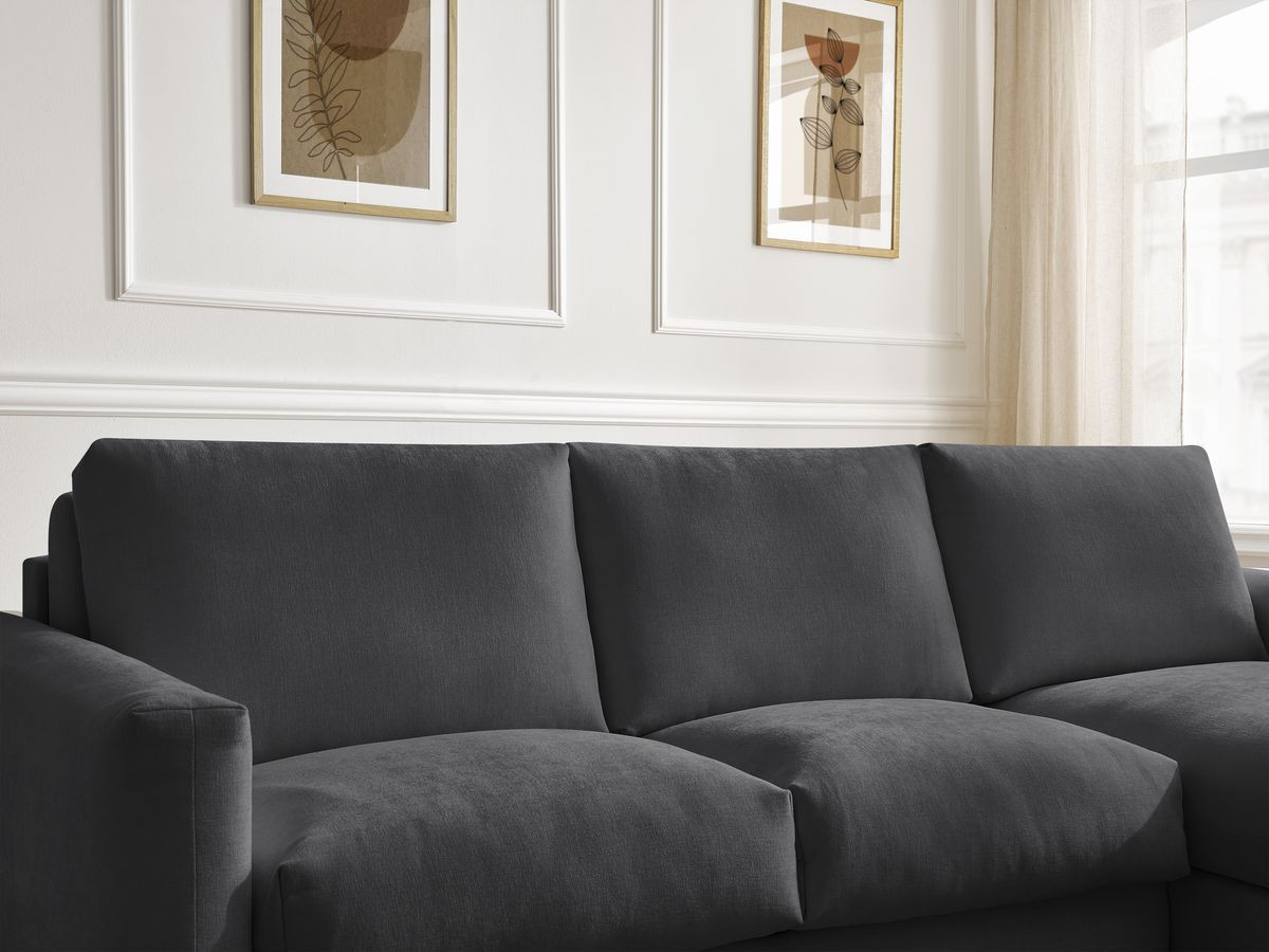 Bobochic Cocoone Ecksofa mit Schlaffunktion und Bettkasten Stoff Schwarz, Liegefläche 160 × 200 cm