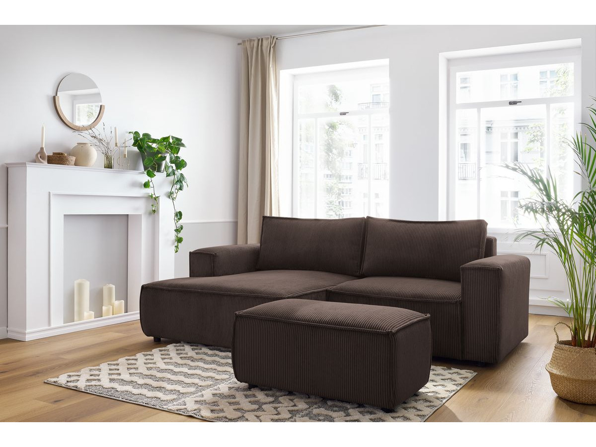 Bobochic Nihad Ecksofa mit Pouf Cordsamt Braun Ecke links