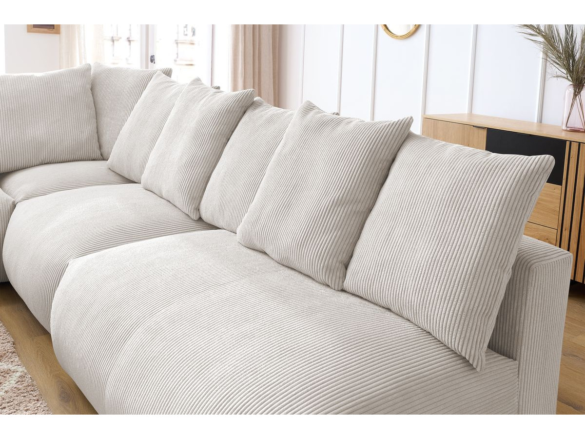 Bobochic Voltaire Ecksofa mit Pouf 322 × 268 cm Cordsamt Beige Ecke links