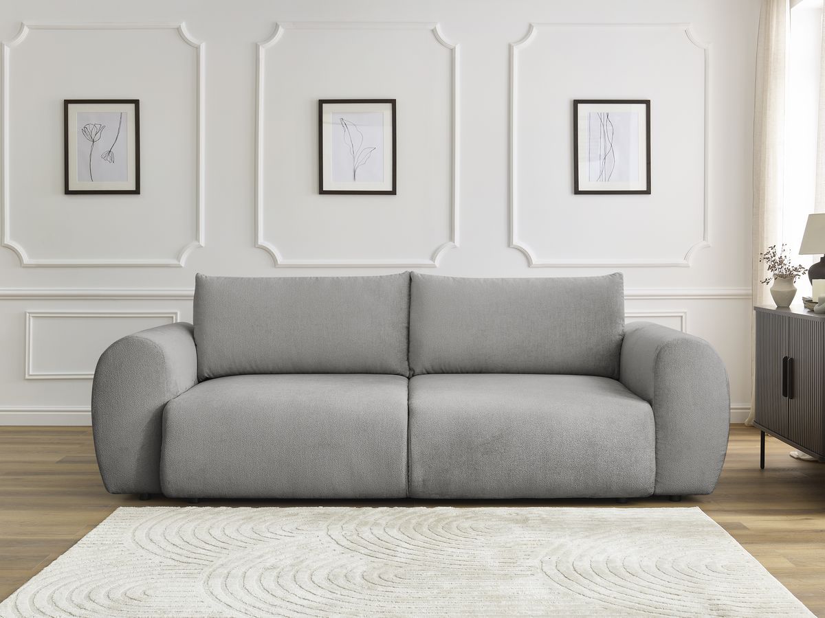 Bobochic Lucien Schlafsofa 3-Sitzer mit Bettkasten Stoff Hellgrau