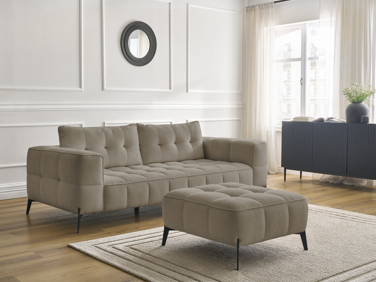 Bobochic Anis Sofa 3-Sitzer mit Pouf Strukturstoff Taupe
