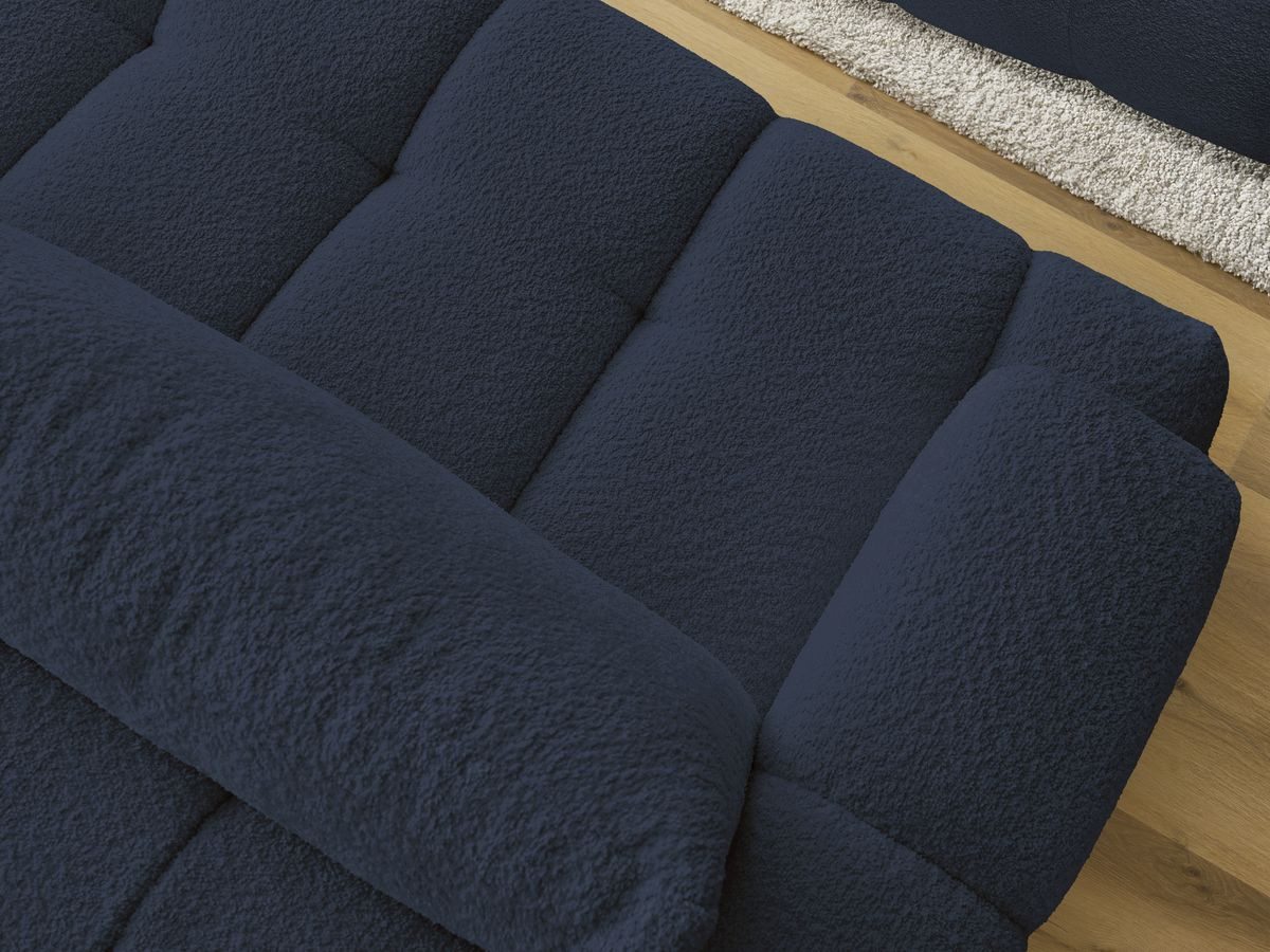 Bobochic Fuji Schlafsofa 3-Sitzer mit Bettkasten und Pouf Bouclé-Stoff Dunkelblau