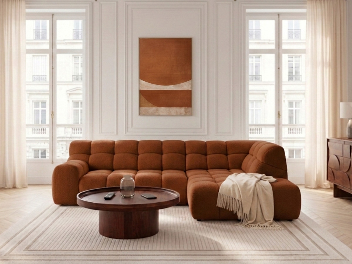 Bobochic Andre Ecksofa mit Schlaffunktion Chenille Orange Ecke rechts