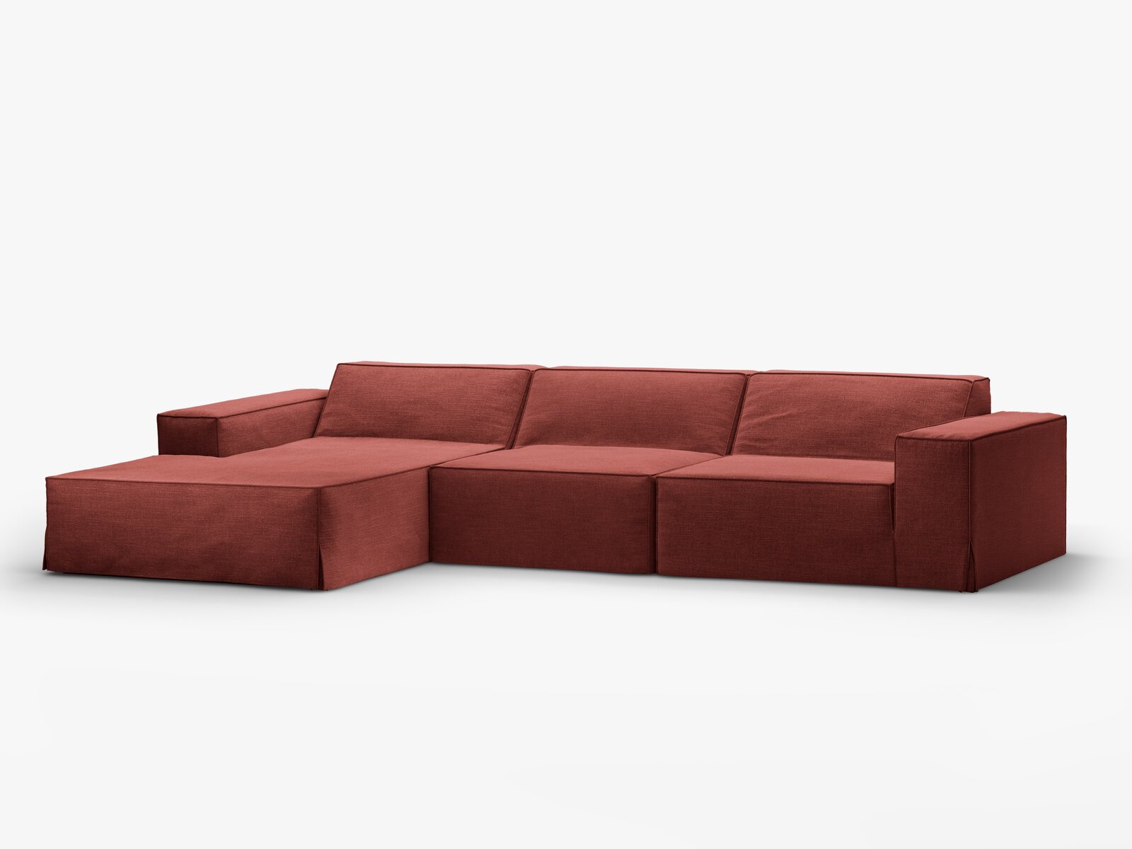 Micadoni Ecksofa Jodie 4-Sitzer Links Strukturierter Stoff Lins Kirschholz