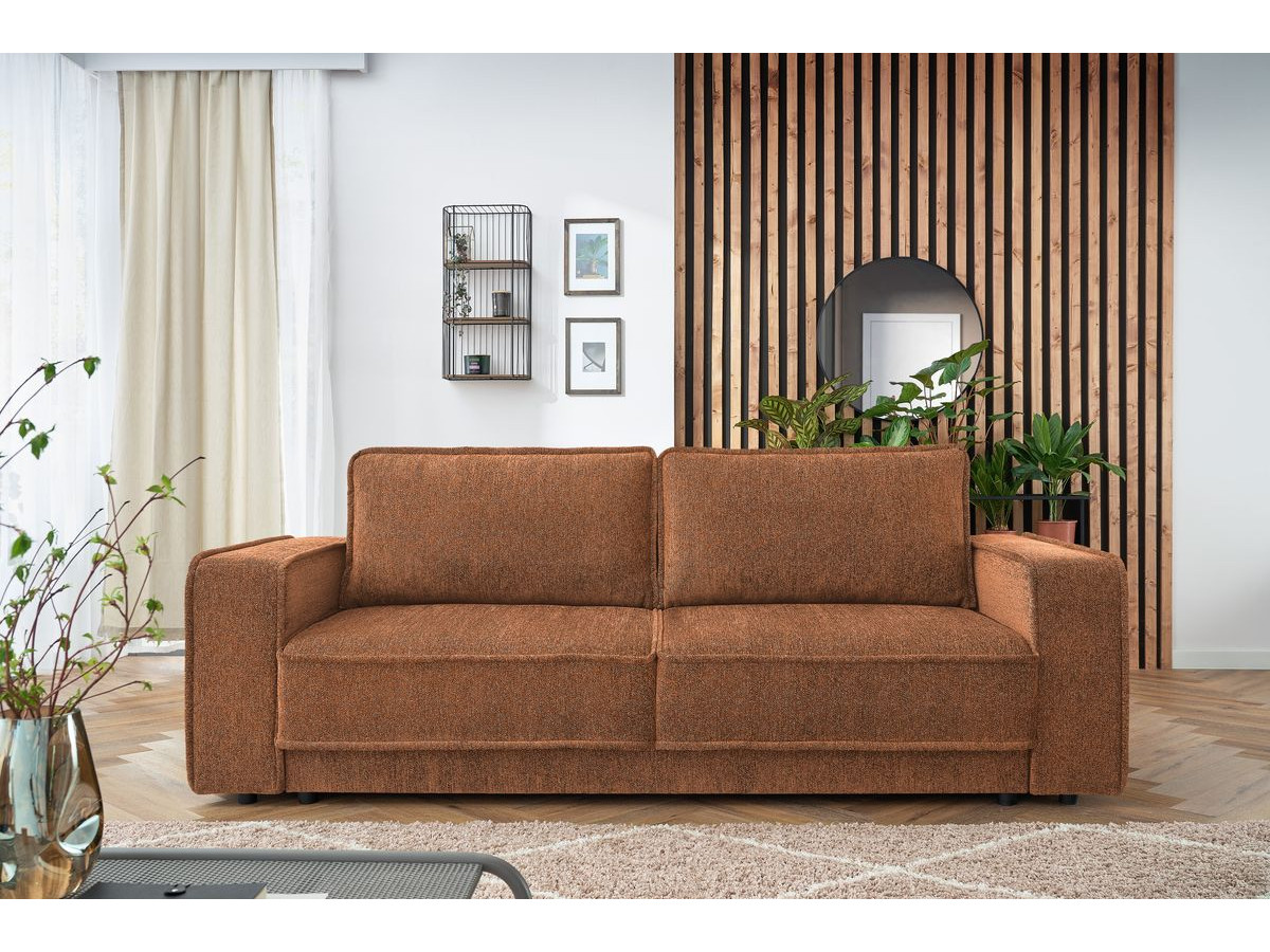 Bobochic Emile Schlafsofa 3-Sitzer mit Bettkasten Melange-Stoff Orange
