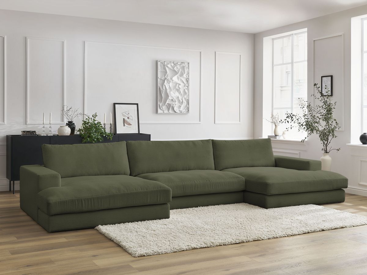 Bobochic Leonard Wohnlandschaft 349 × 159 cm Cordsamt Hellgrün