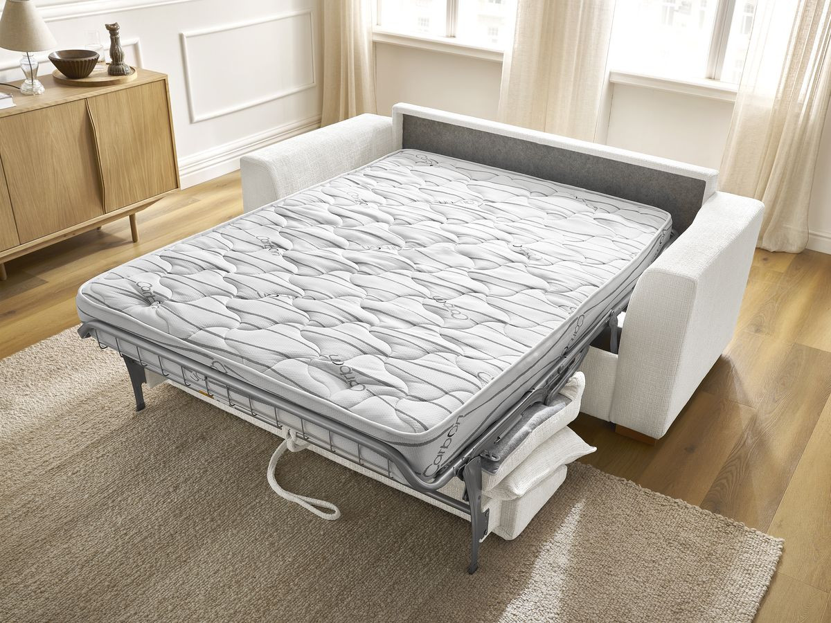 Bobochic Augustin Schlafsofa 3-Sitzer Strukturstoff Weiß, Liegefläche 140 × 200 cm