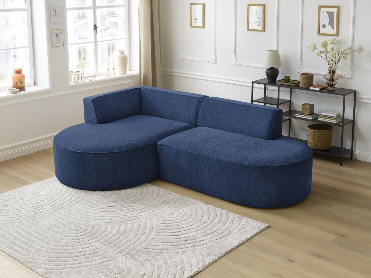 Bobochic Rousseau Ecksofa Strukturstoff Dunkelblau Ecke links