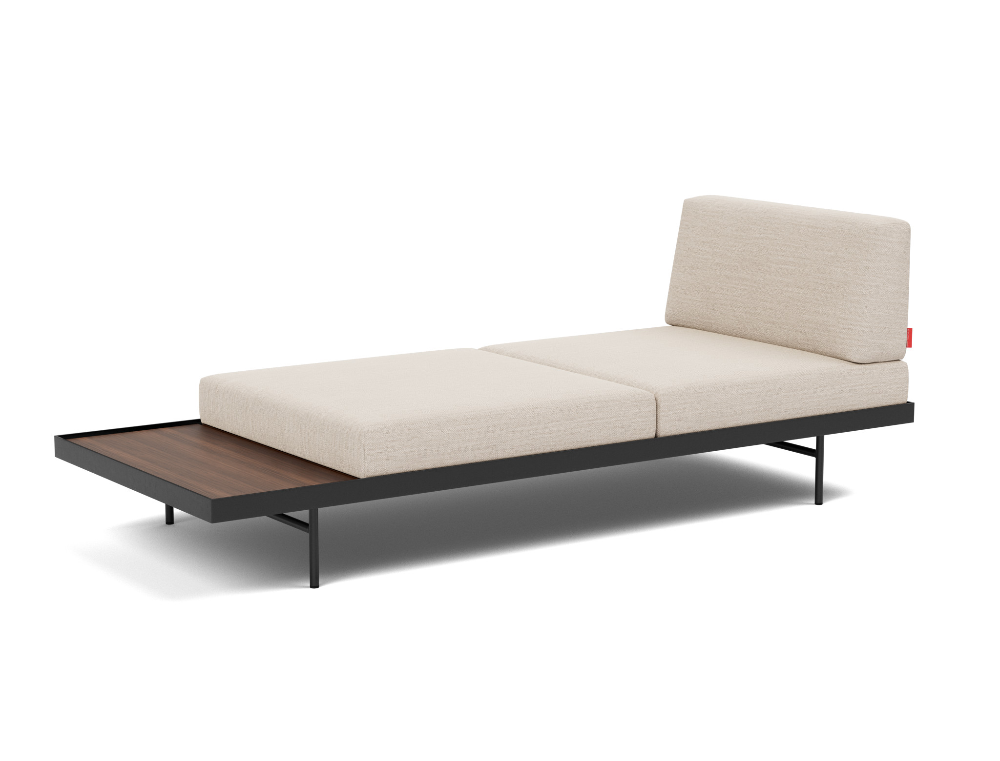 Tagesbett Puri Webstoff Blida 612-Sand-Grey Beine mit Nussbaumtisch