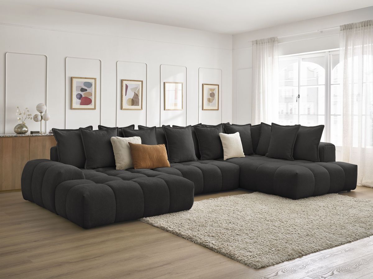 Bobochic Everest Wohnlandschaft, 14 Kissen Strukturstoff Schwarz Ecke links