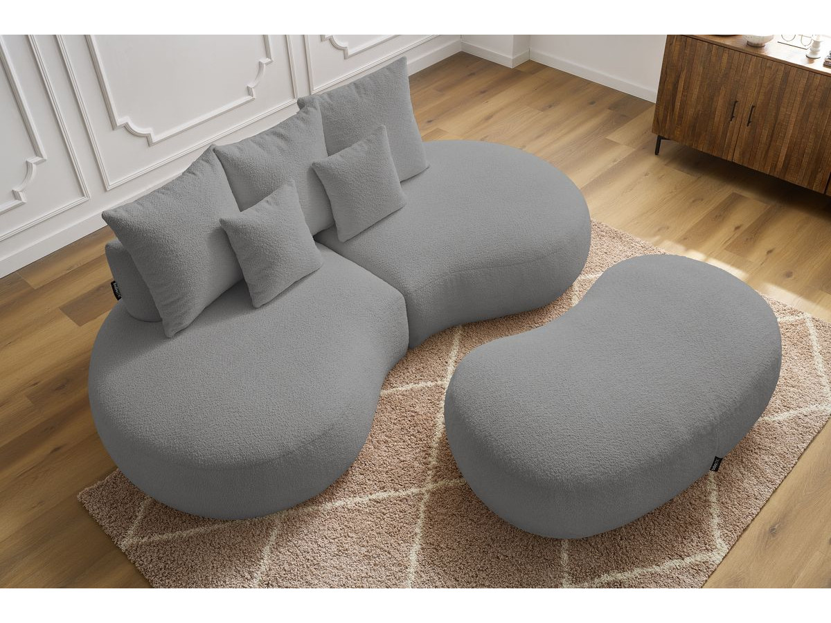 Bobochic Saint-germain Sofa 5-Sitzer mit Pouf Bouclé-Stoff Hellgrau