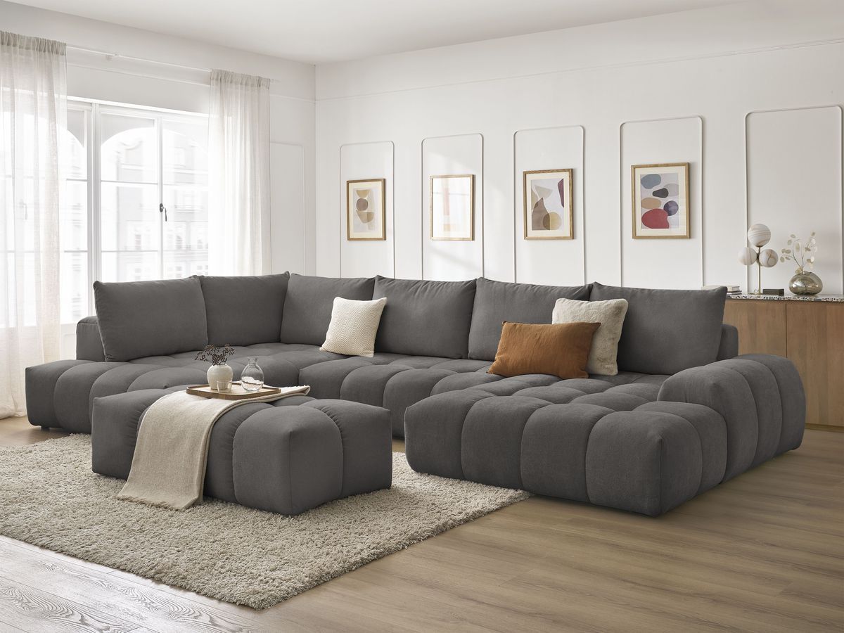 Bobochic Everest Wohnlandschaft mit Pouf, 6 Kissen Strukturstoff Dunkelgrau Ecke rechts