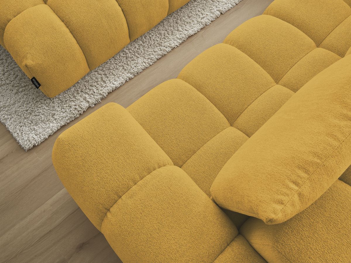 Bobochic Everest Ecksofa mit Schlaffunktion und Pouf, 4 Kissen Melange-Stoff Gelb Ecke links