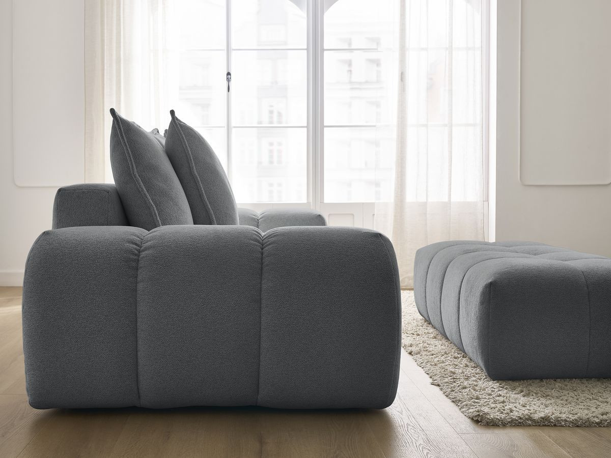 Bobochic Everest Schlafsofa 3-Sitzer mit Bettkasten und Pouf, 5 Kissen Melange-Stoff Dunkelgrau