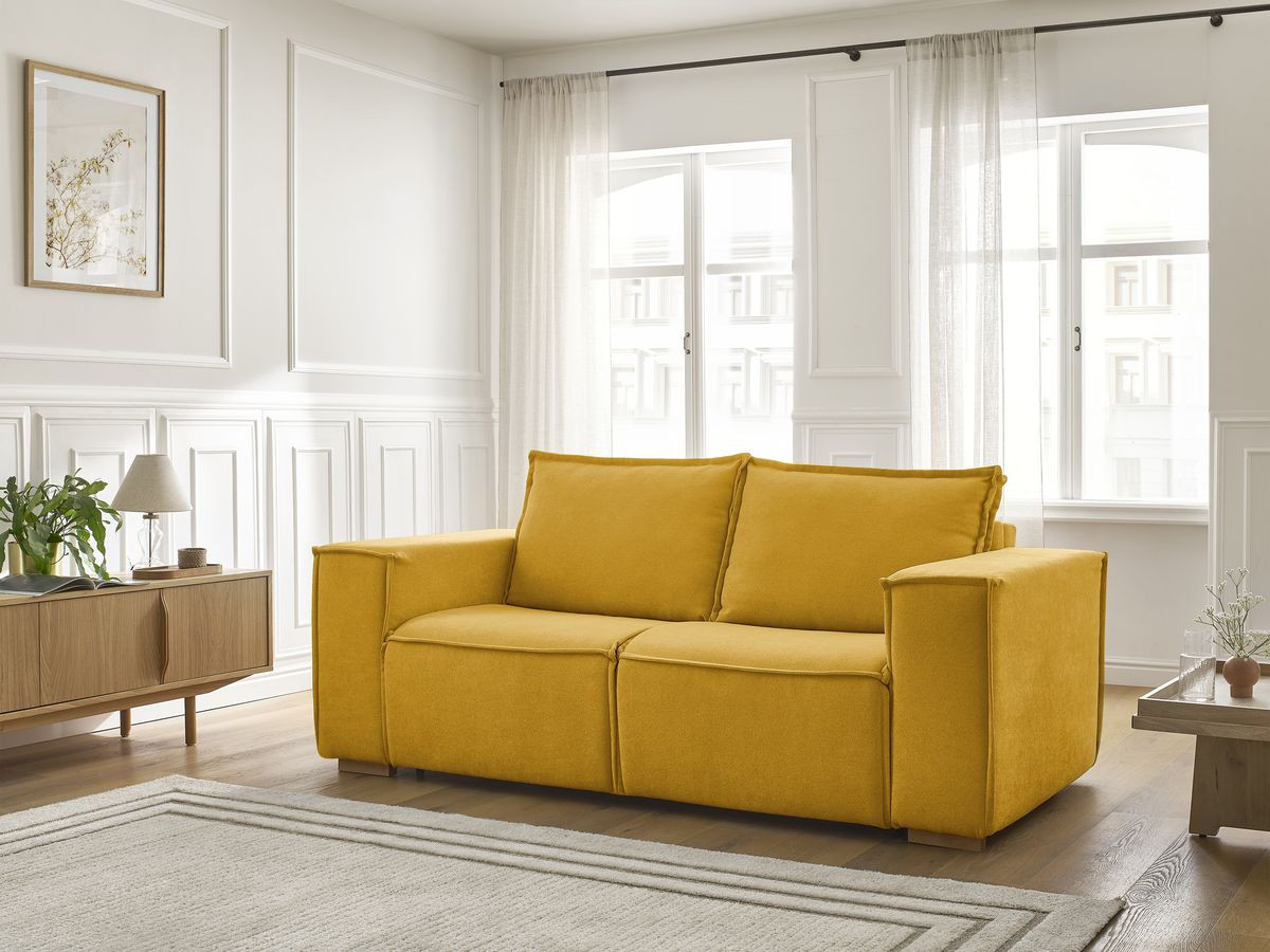 Bobochic Chelsea Schlafsofa 3-Sitzer Strukturstoff Gelb, Liegefläche 140 × 200 cm