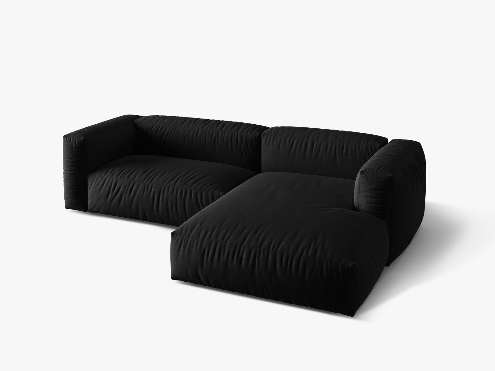 Micadoni Ecksofa Martina 2-Sitzer Rechts Strukturierter Stoff Boston Schwarz