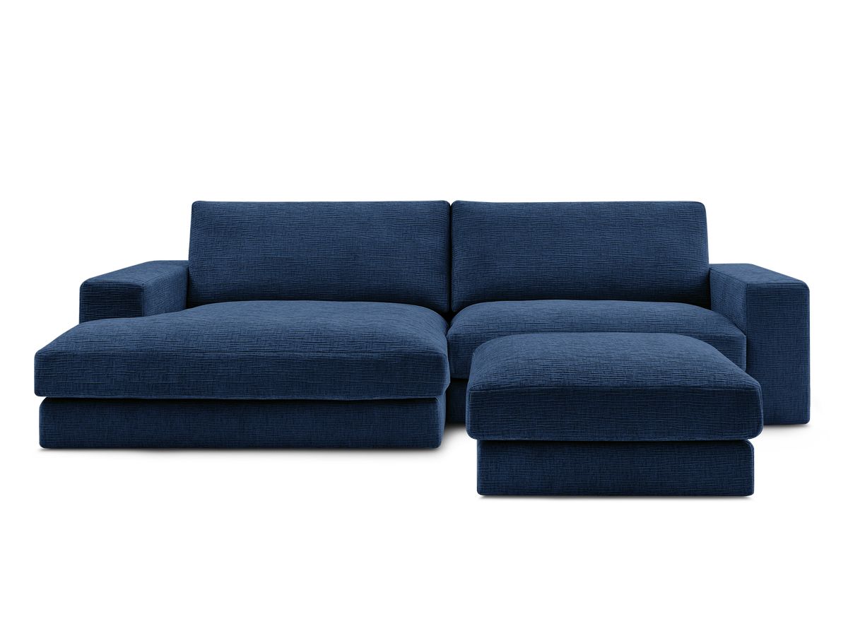 Bobochic Leonard Ecksofa mit Pouf 274 × 159 cm Strukturstoff Dunkelblau Ecke links