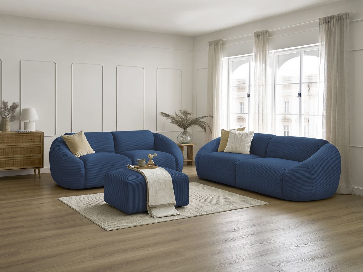 Bobochic Tina Sofa 7-Sitzer mit Pouf Cordsamt Dunkelblau