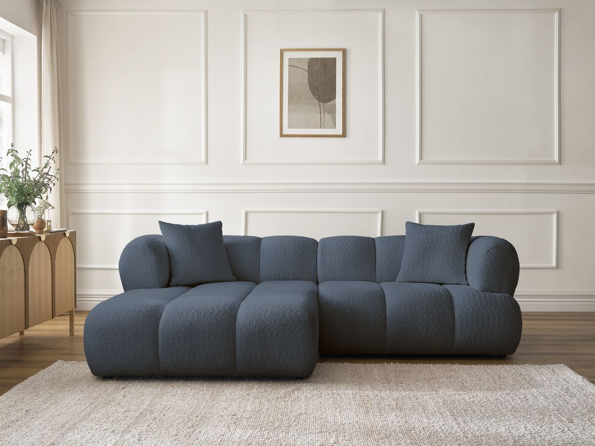 Bobochic Pamira Ecksofa Bouclé-Stoff Dunkelblau Ecke links