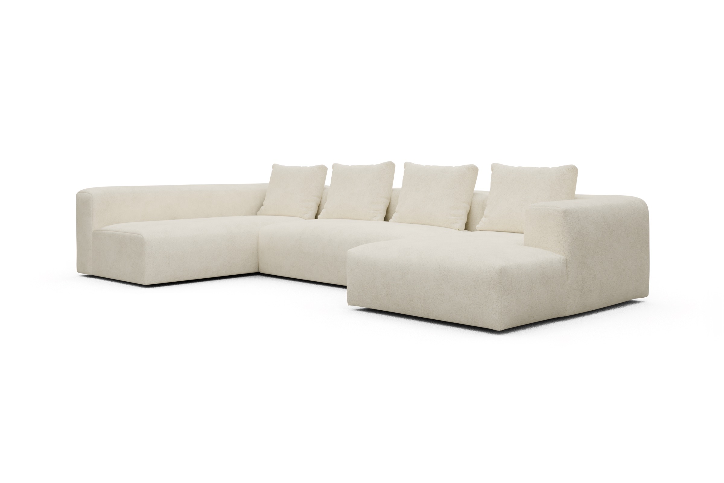 Wohnlandschaft Fred Chaiselongue rechts mit 2-Sitzer und lange Armlehne links Boucle-Off-White