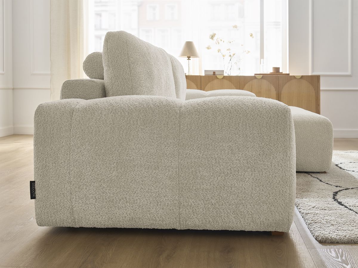 Bobochic Anakin Ecksofa, 2 Kissen Bouclé-Stoff Beige