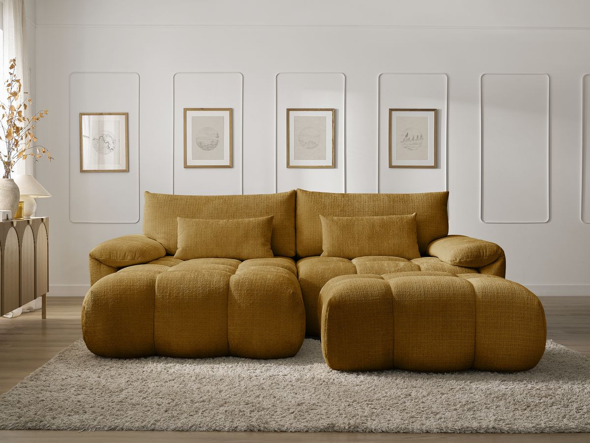 Bobochic Ivane Ecksofa mit Pouf Strukturstoff Gelb Ecke links