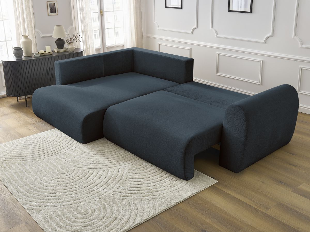 Bobochic Lucien Ecksofa mit Schlaffunktion und Bettkasten 296 × 198 cm Stoff Dunkelblau Ecke links