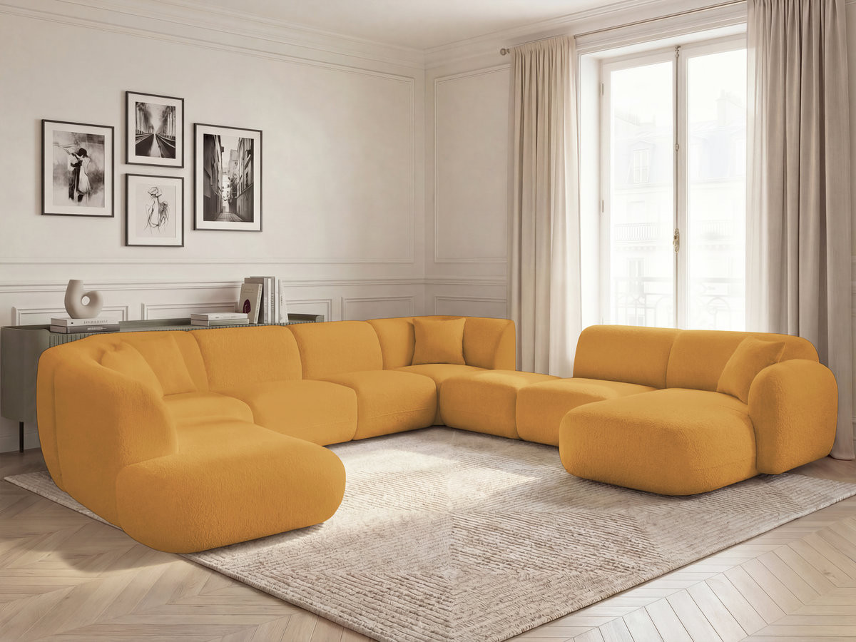 Bobochic Anda Wohnlandschaft mit Pouf 396 × 357 cm Chenille Gelb Ecke rechts