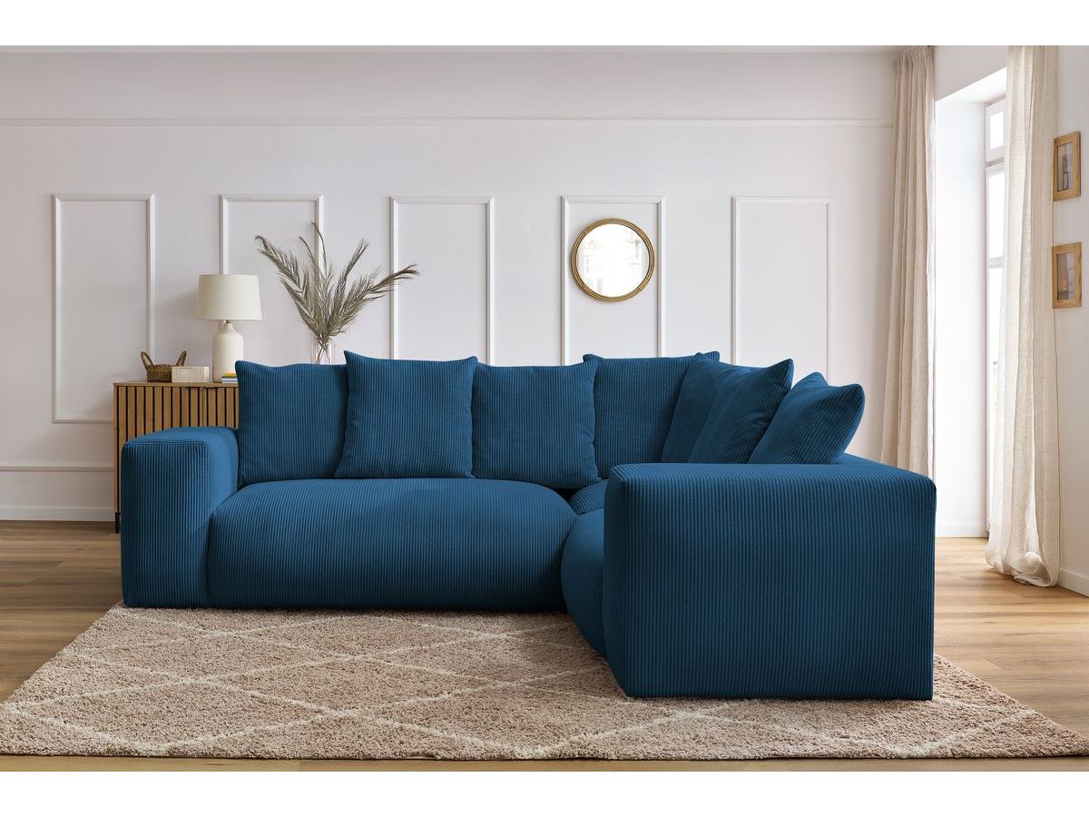 Bobochic Voltaire Ecksofa 268 × 214 cm Cordsamt Dunkelblau Ecke rechts