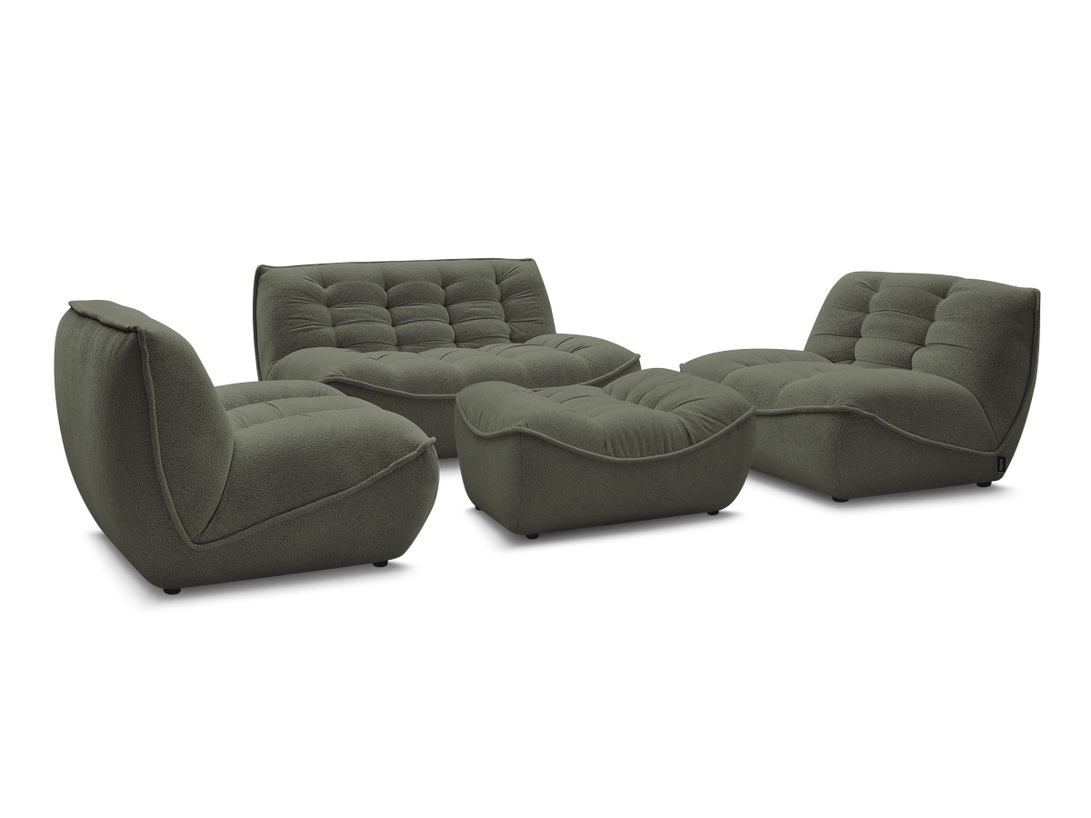 Bobochic Serena Sofa 4-Sitzer mit Pouf Melange-Stoff Grün