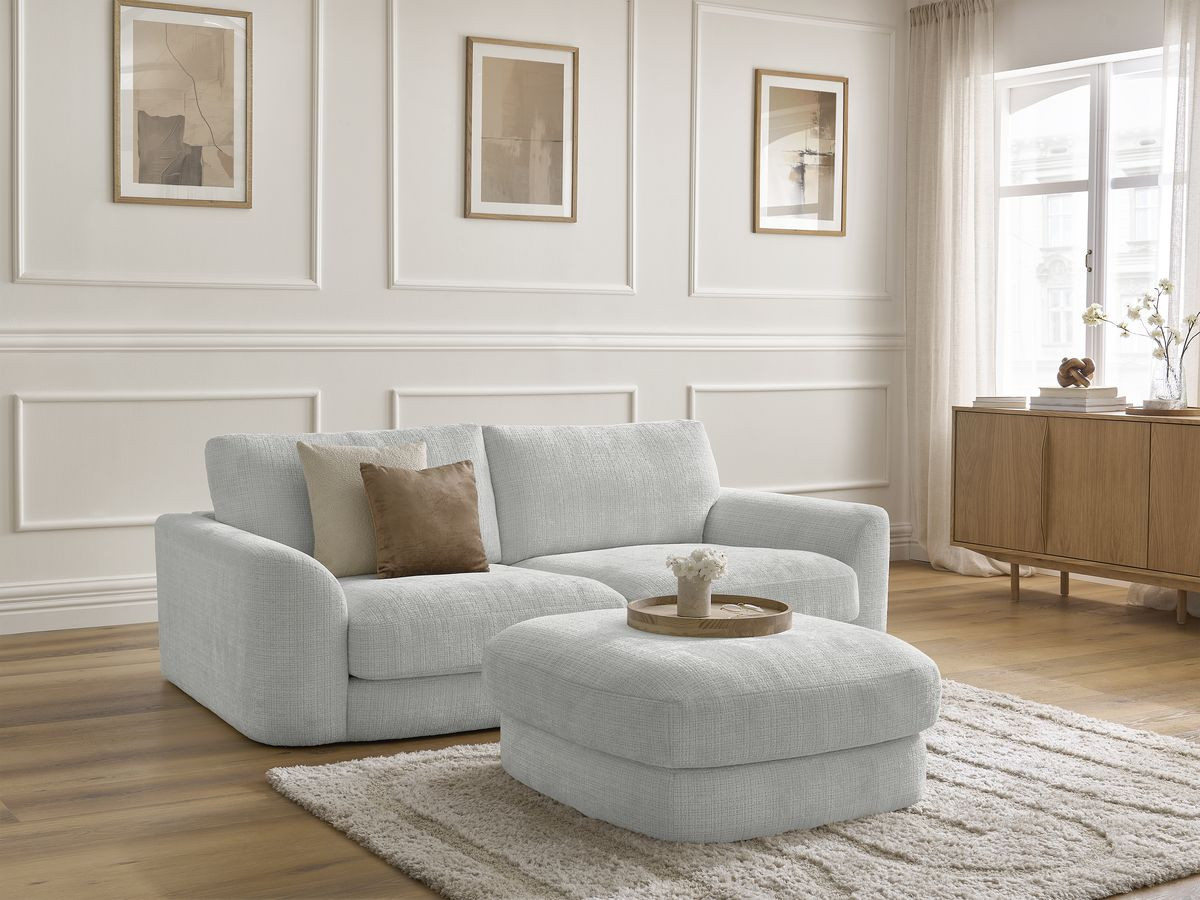 Bobochic Leonore Sofa 3-Sitzer mit Pouf Strukturstoff Hellgrau