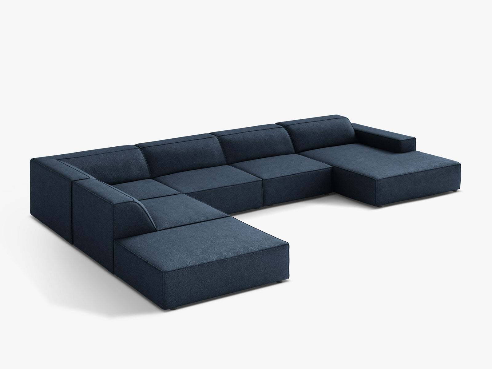 Micadoni Panorama-Ecksofa Jodie 7-Sitzer Links Boucle Baloo Dunkelblau