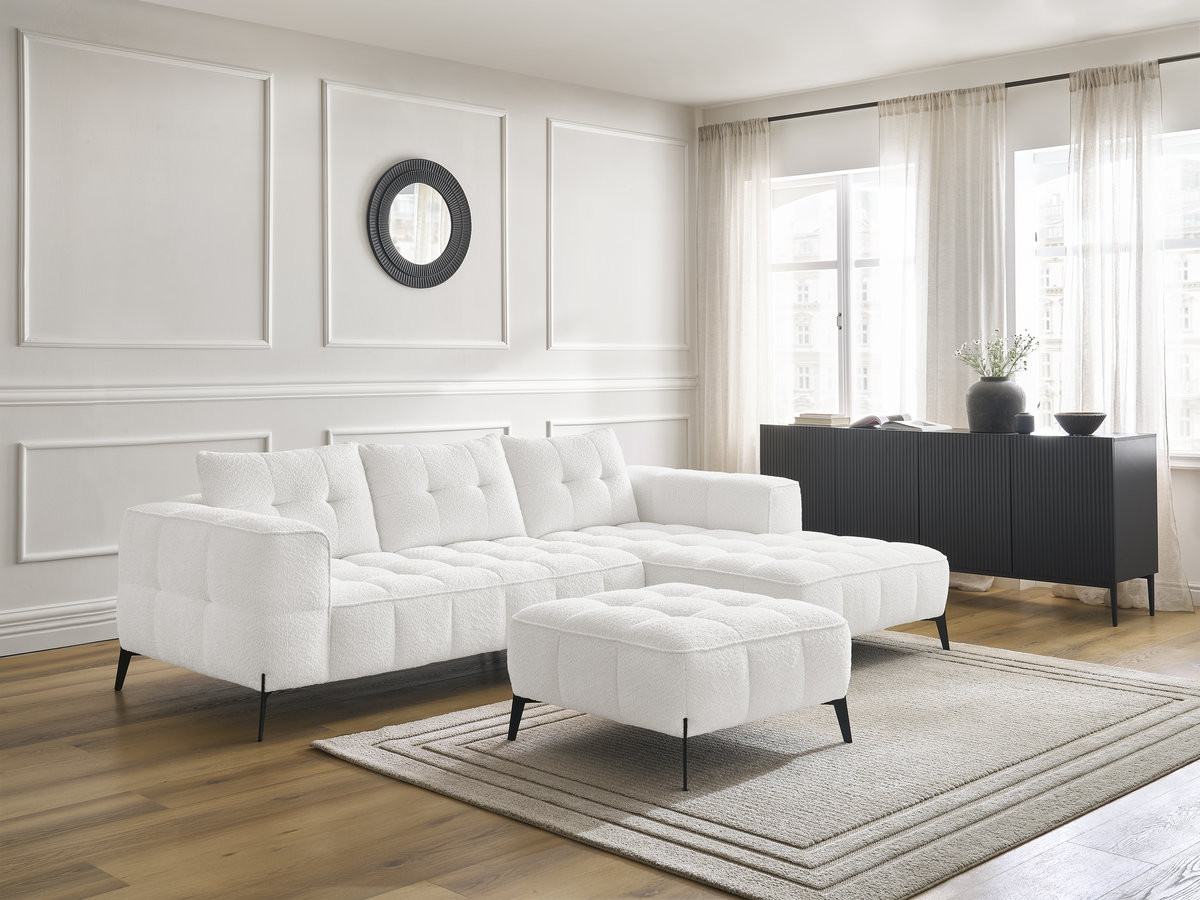 Bobochic Anis Ecksofa mit Pouf Bouclé-Stoff Weiß Ecke rechts
