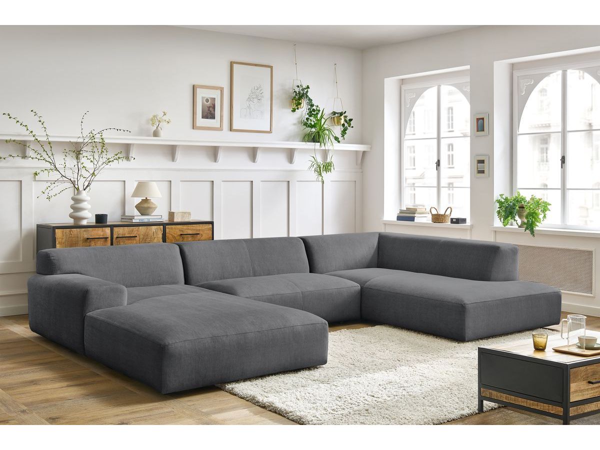 Bobochic Lavena Wohnlandschaft 359 × 220 cm Samt Dunkelgrau Ecke links