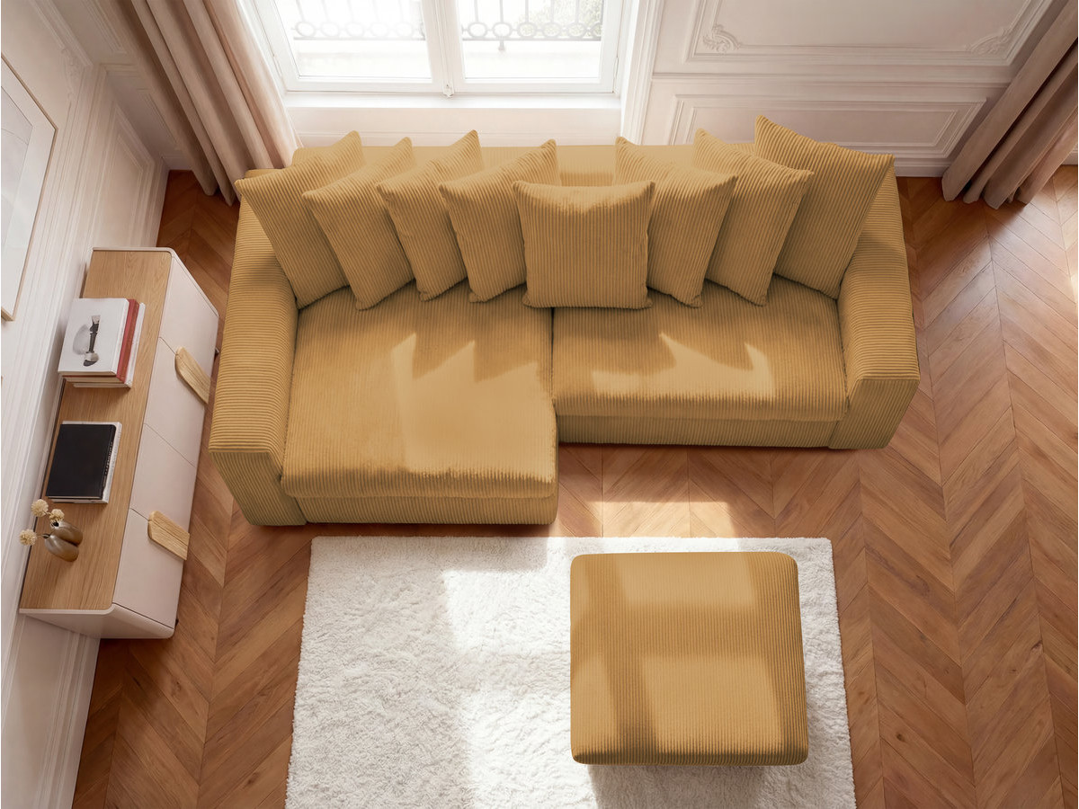 Bobochic Enore Ecksofa mit Pouf Cordsamt Gelb Ecke links