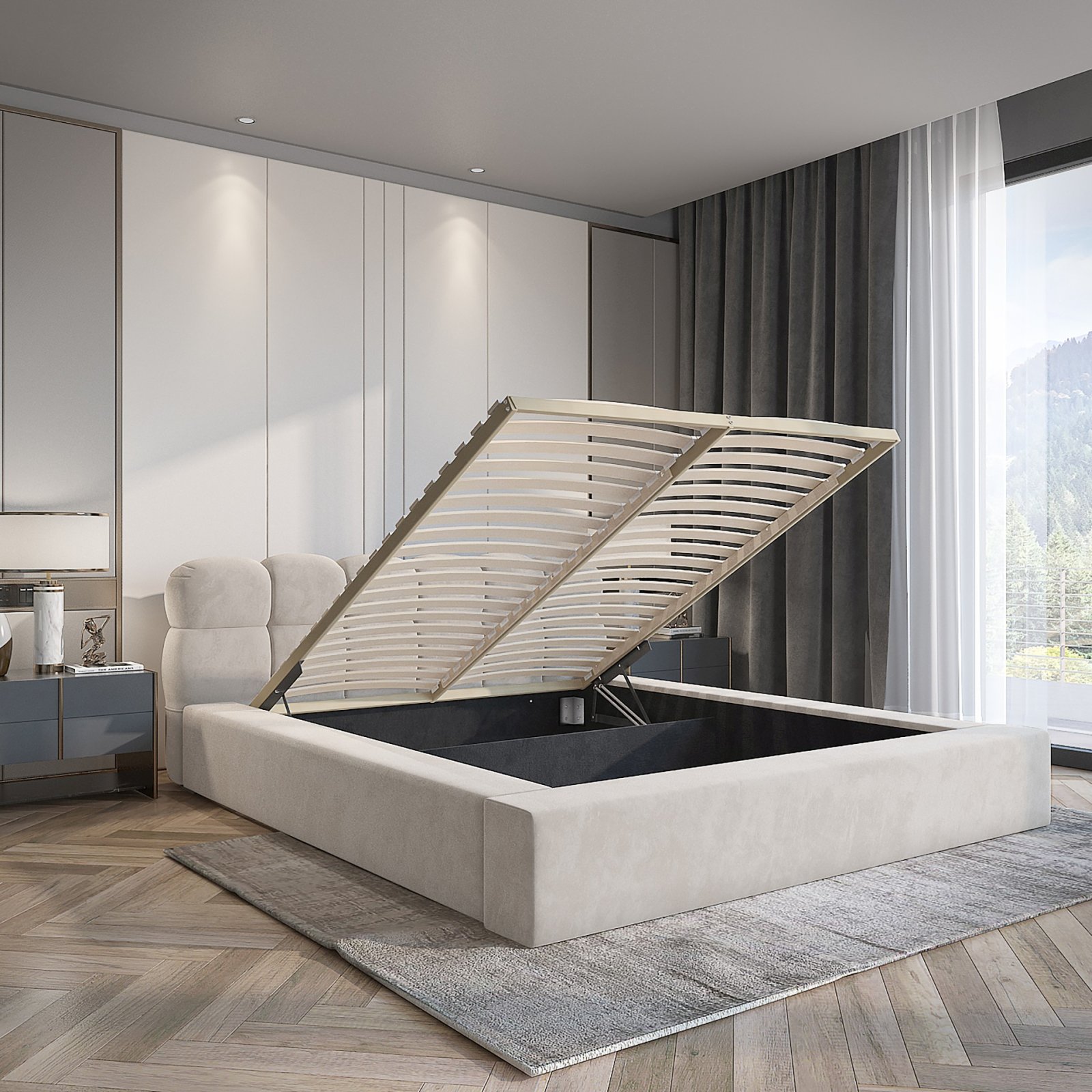 Polsterbett Vento-New Chenille 140x200 mit Holzrahmen Ditra-New 20