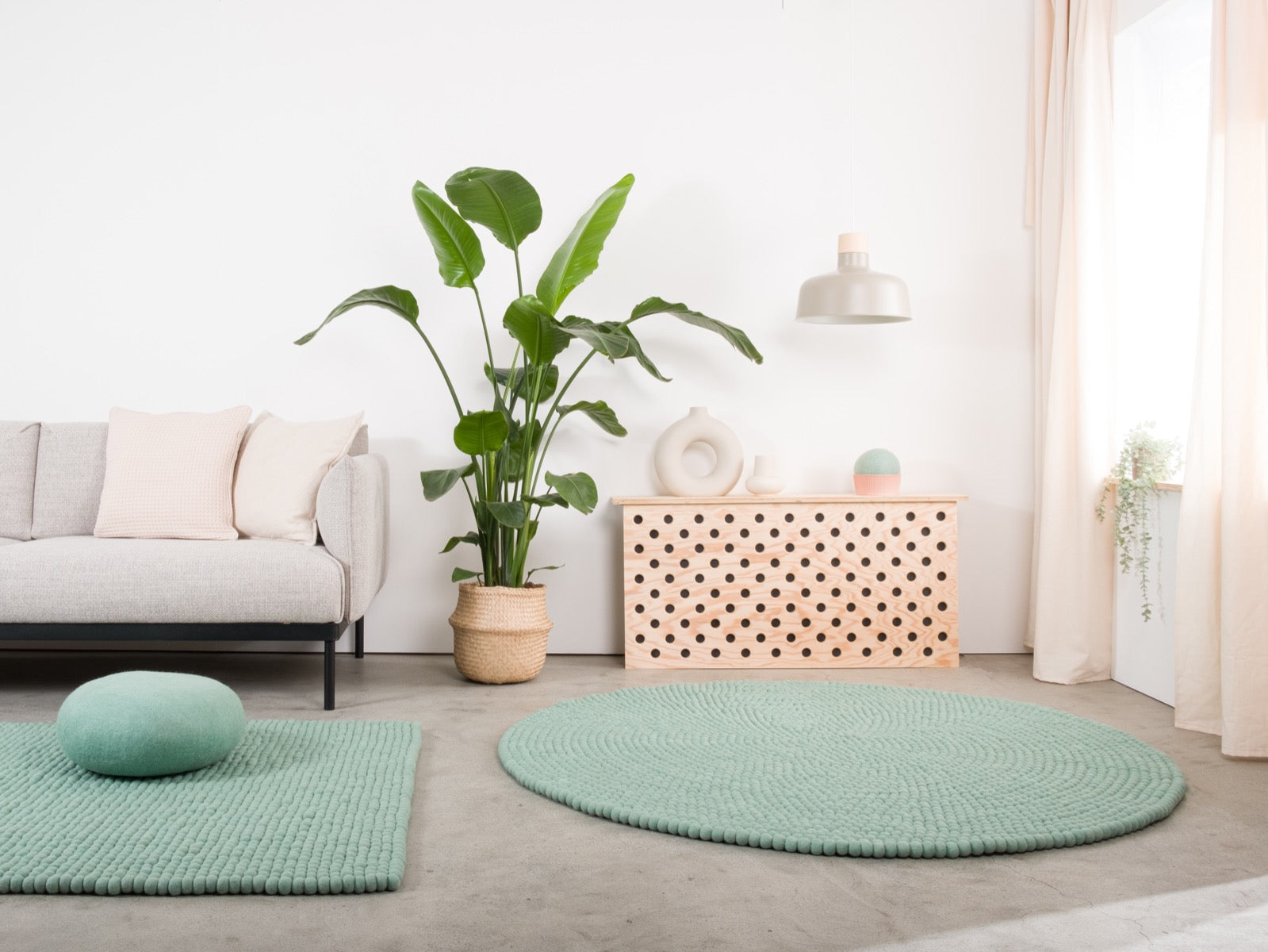 myfelt Fine Filzkugelteppich Türkis rund Ø 50 cm