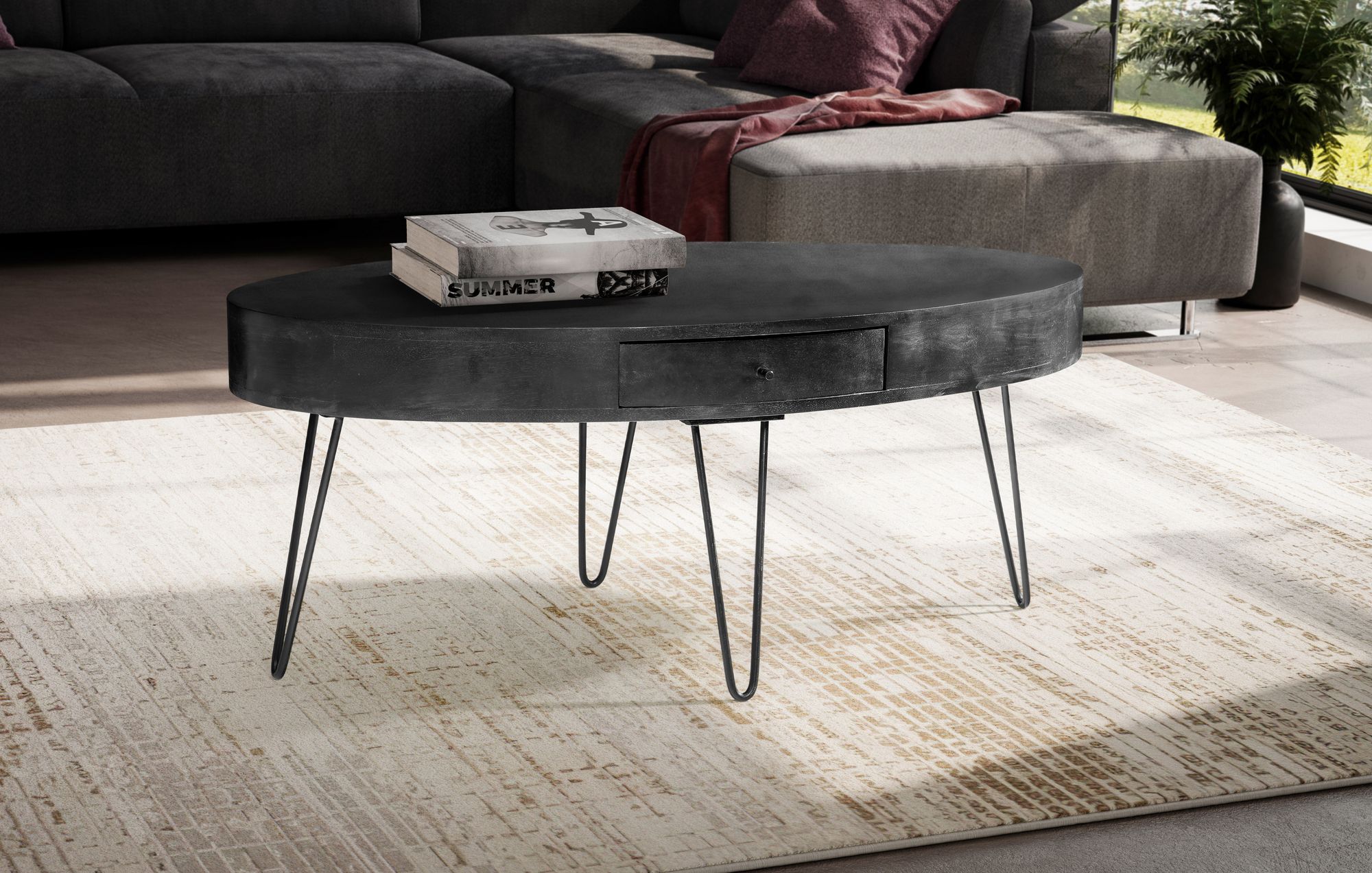 Couchtisch Eidanger Mango Massivholz Schwarz 100 × 50 × 40 cm