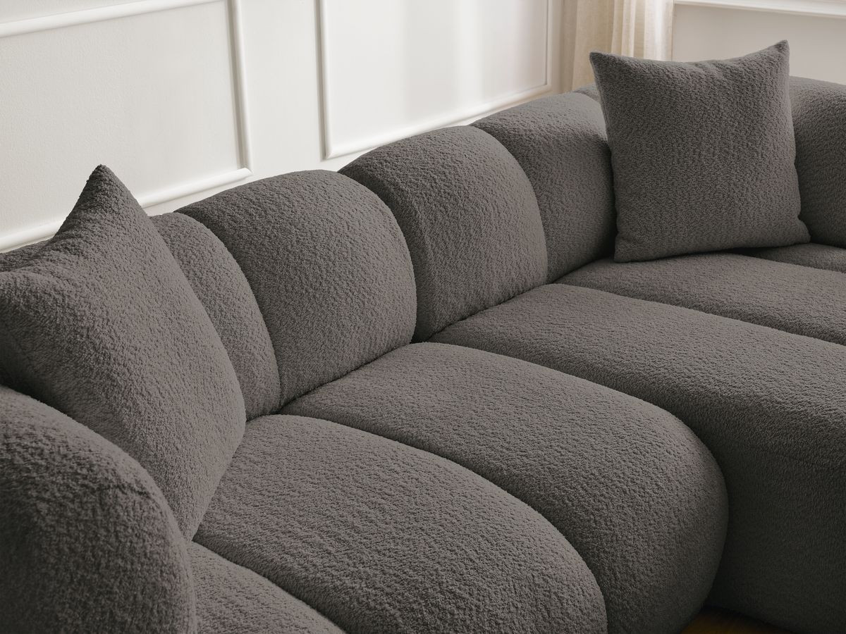 Bobochic Pamira Ecksofa mit Pouf Bouclé-Stoff Braun Ecke rechts