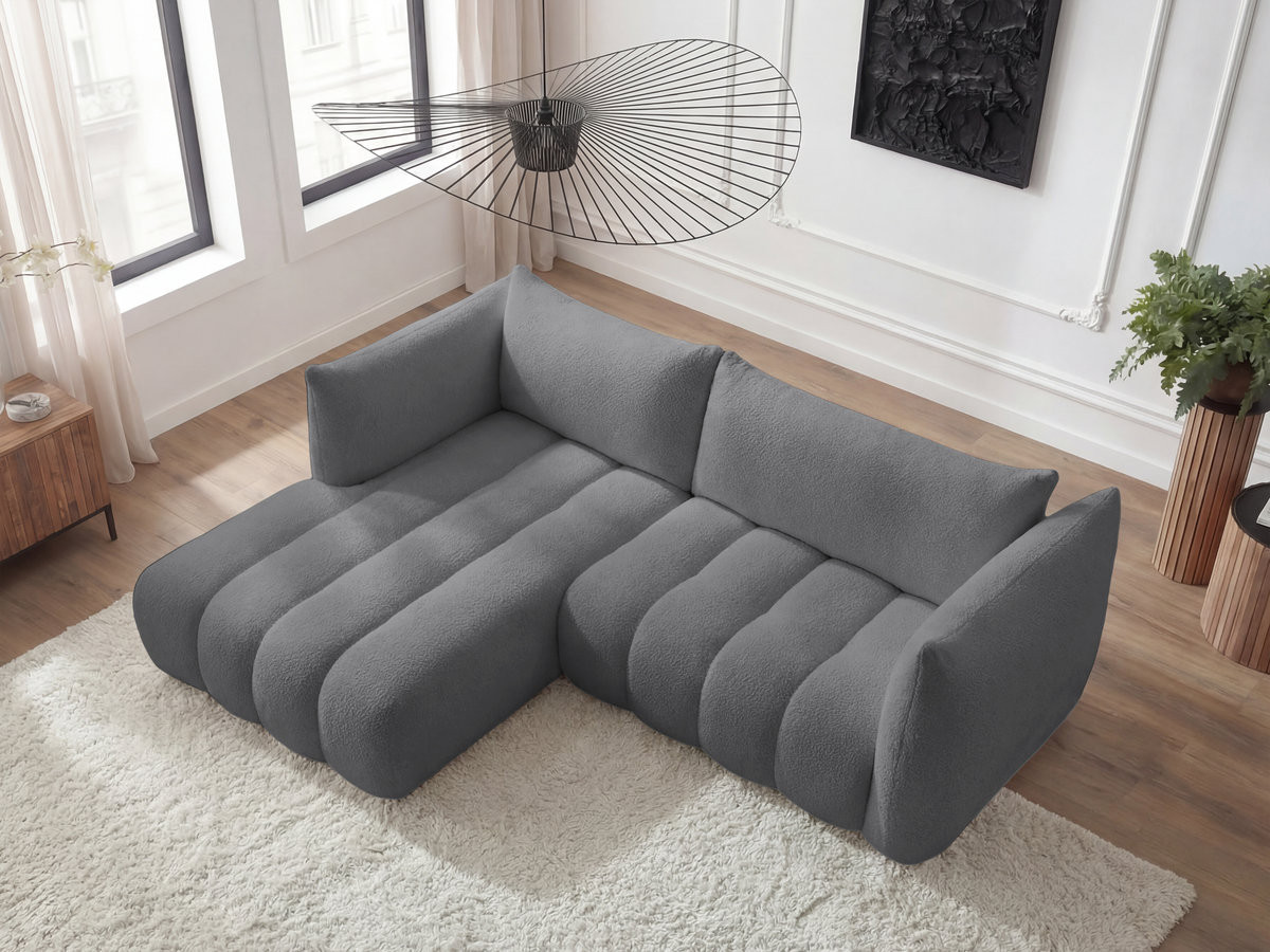 Bobochic Azra Ecksofa 262 × 178 cm Bouclé-Stoff Dunkelgrau Ecke links